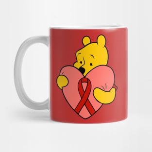 Yellow Bear Hugging an Awareness ribbon (red) Mug